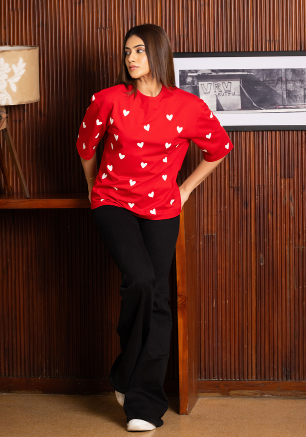 HEART PRINTED BAGGY T SHIRT